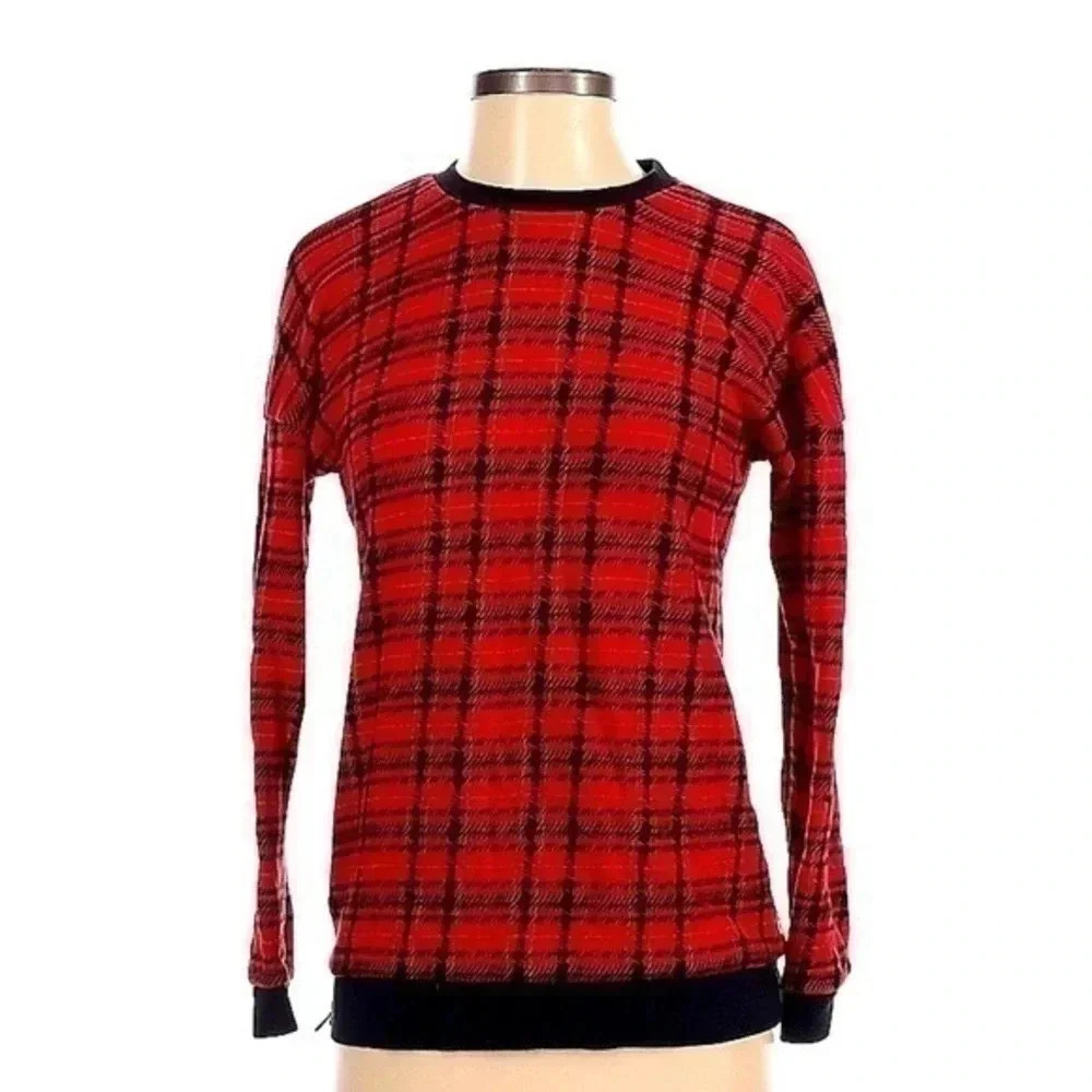 Vans Y2K Red Black Plaid Alternative Grunge Retro Sweater Women’s Size XS